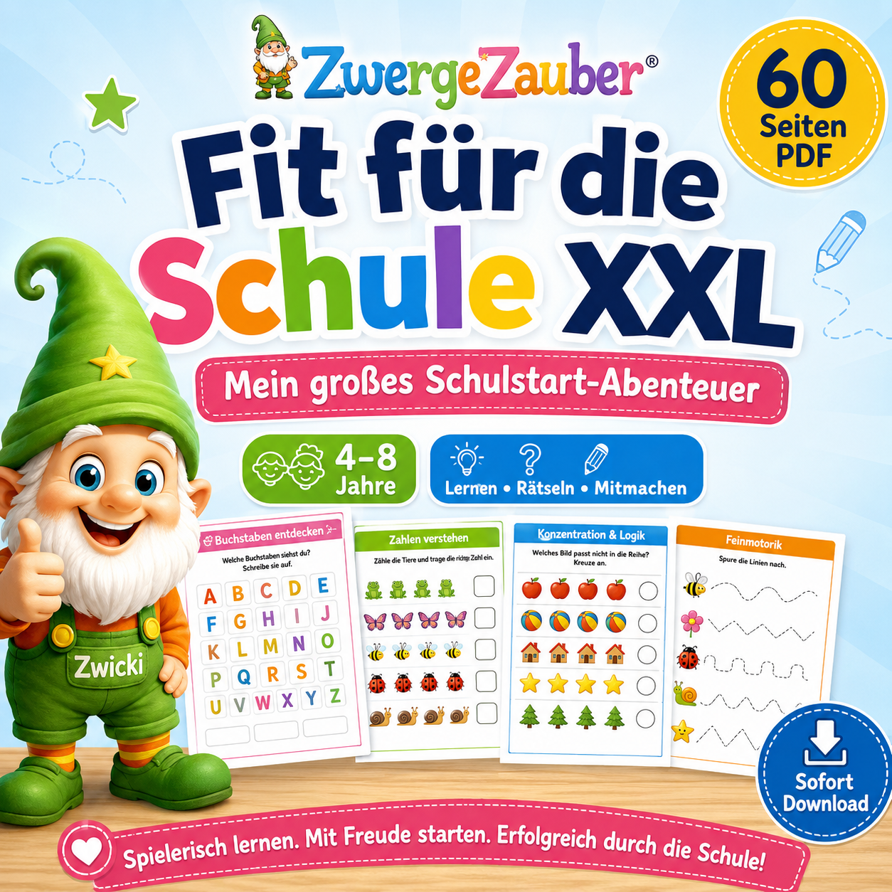 Spielerische Schulvorbereitung mit Fit für die Schule XXL – Vorschulübungen mit Zwicki für Kinder von 4 bis 8 Jahren