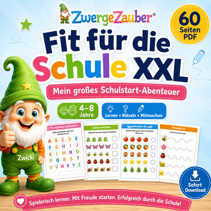 Spielerische Schulvorbereitung mit Fit für die Schule XXL – Vorschulübungen mit Zwicki für Kinder von 4 bis 8 Jahren