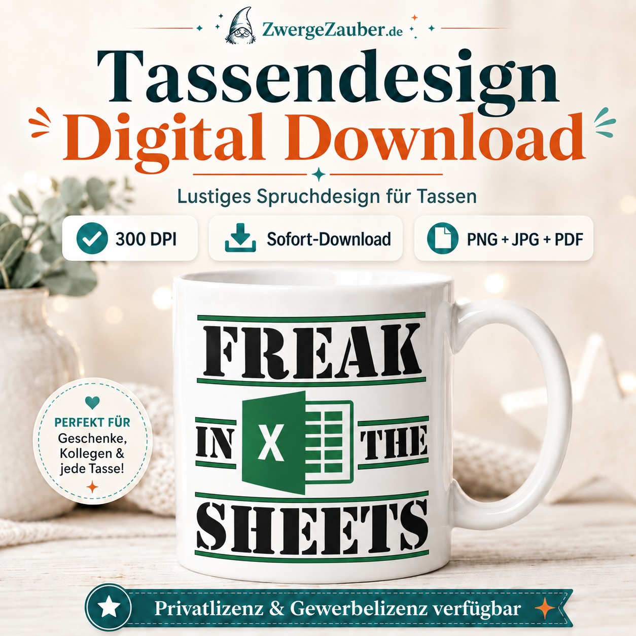 Freak in the Sheets Tassendesign Digitaler Download – Excel Spruch als PNG, JPG & PDF