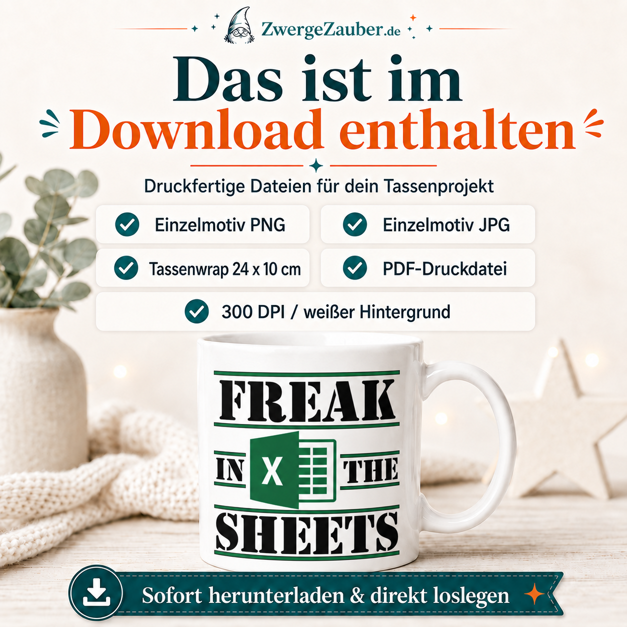 Freak in the Sheets Tassendesign Digitaler Download – Excel Spruch als PNG, JPG & PDF