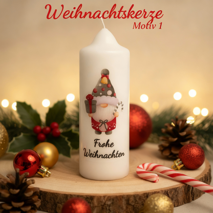 Christmas candle printed with Christmas motif, various motifs