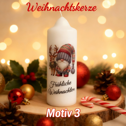 Christmas candle printed with Christmas motif, various motifs