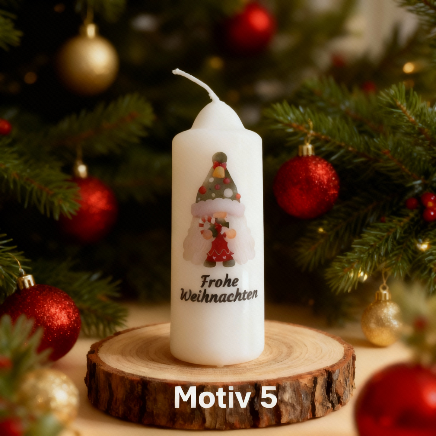 Christmas candle printed with Christmas motif, various motifs