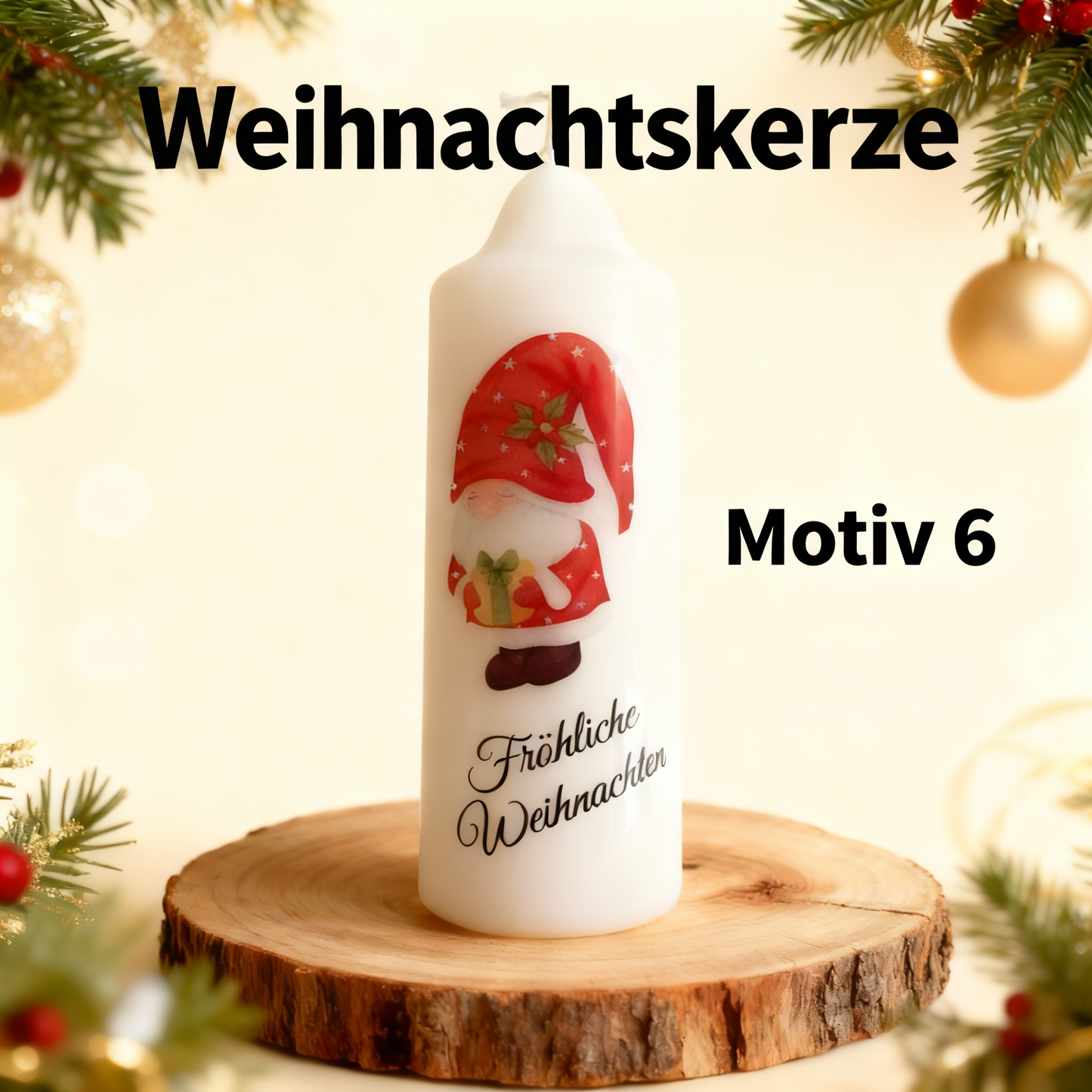 Christmas candle printed with Christmas motif, various motifs