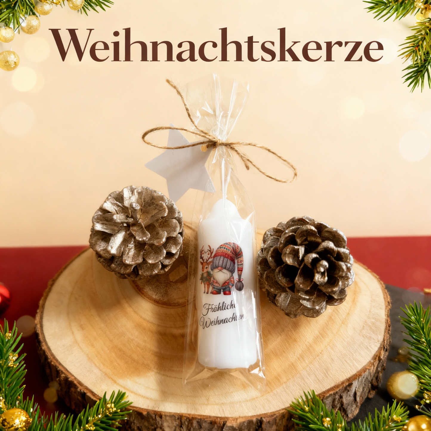 Christmas candle printed with Christmas motif, various motifs