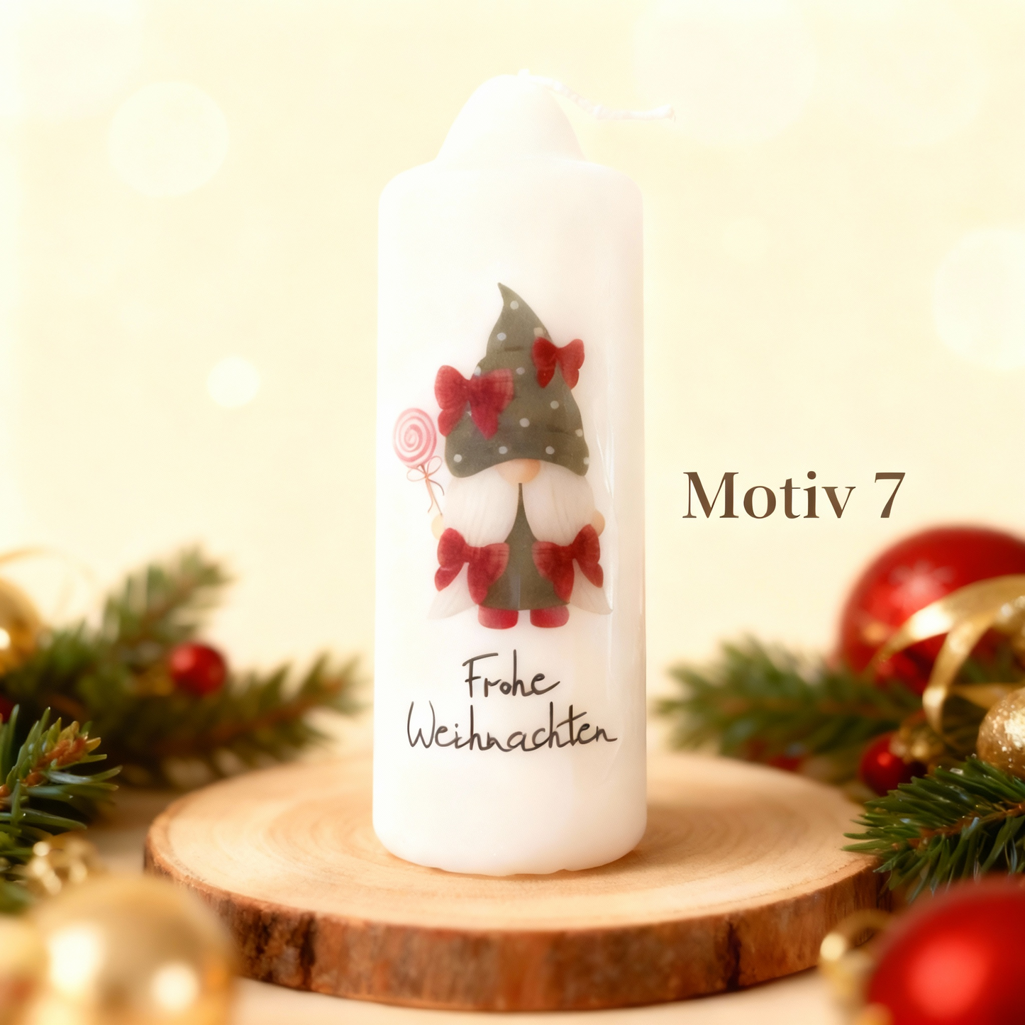 Christmas candle printed with Christmas motif, various motifs