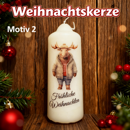 Christmas pillar candle printed with Christmas elk, various motifs