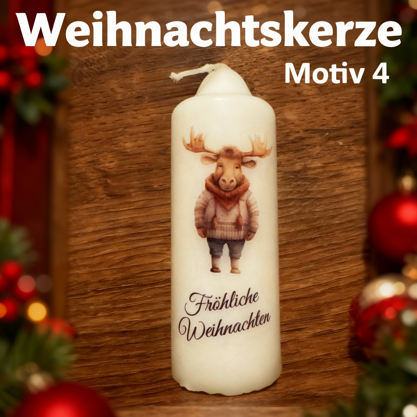Christmas pillar candle printed with Christmas elk, various motifs