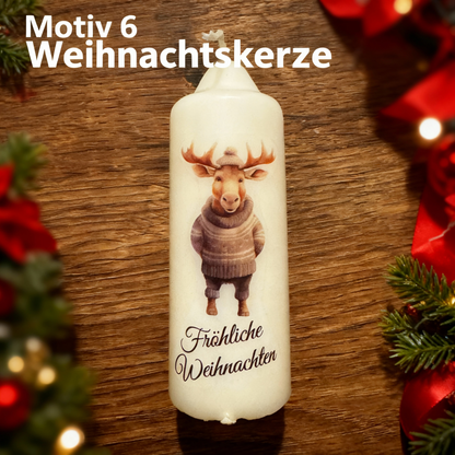 Christmas pillar candle printed with Christmas elk, various motifs