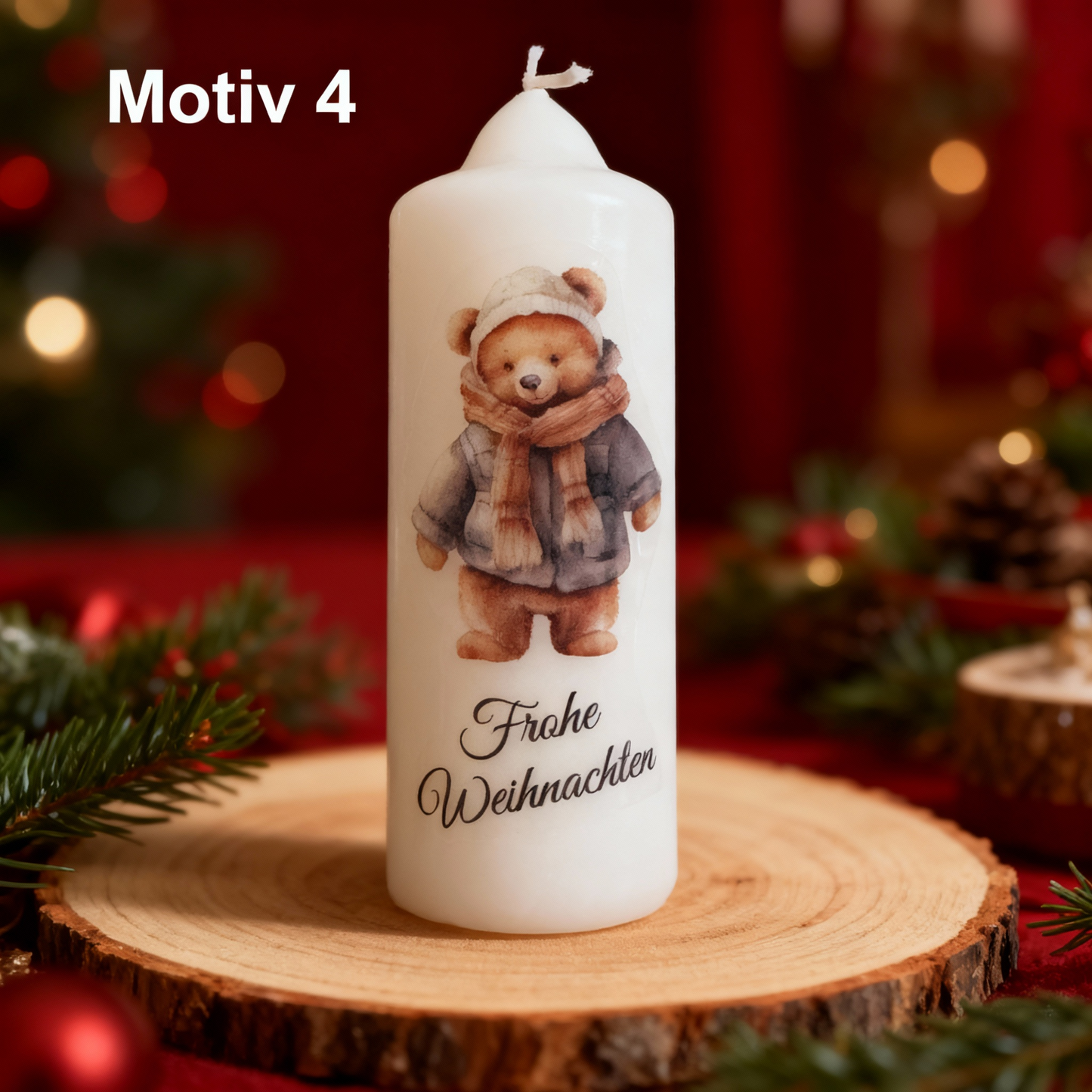 Christmas candle printed with cute Christmas motif, various motifs