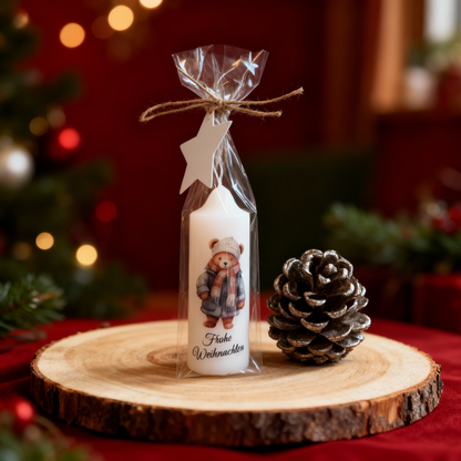 Christmas candle printed with cute Christmas motif, various motifs