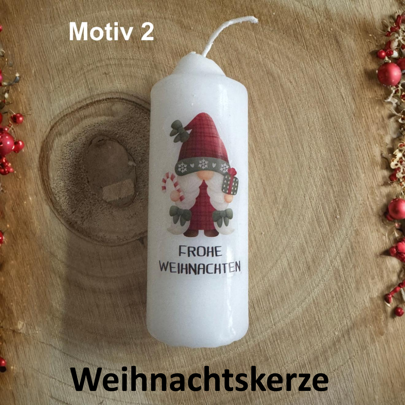 Christmas candle printed with Christmas motif, various motifs