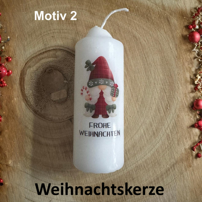 Christmas candle printed with Christmas motif, various motifs