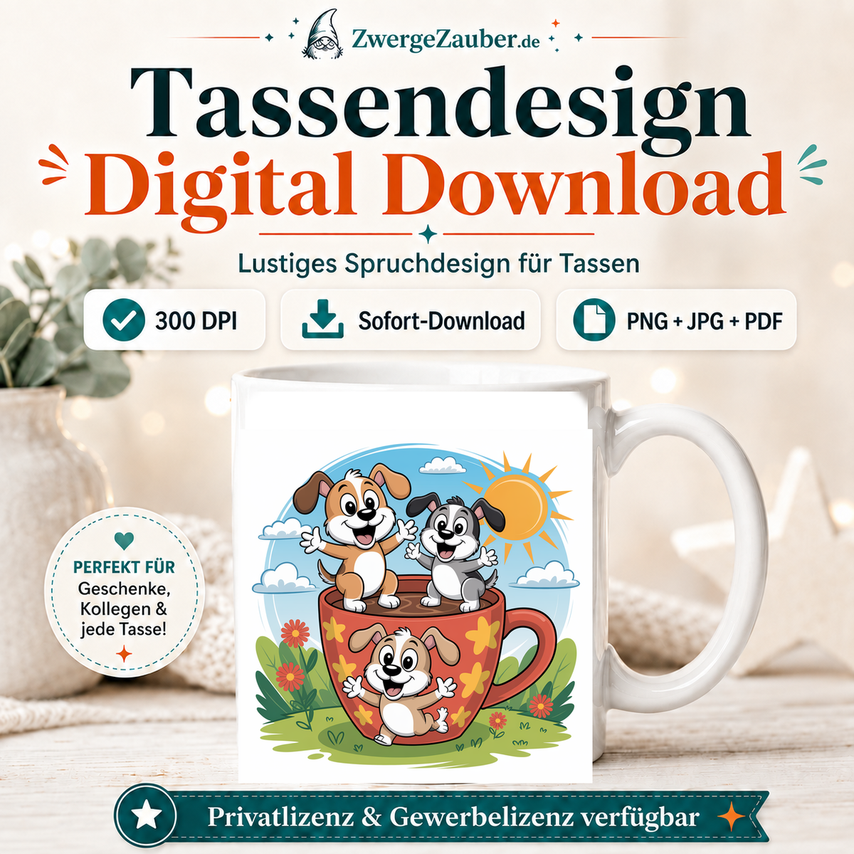 ZwergeZauber Tassendesign Fröhliche Hunde in der Tasse – Verkaufsbild 1