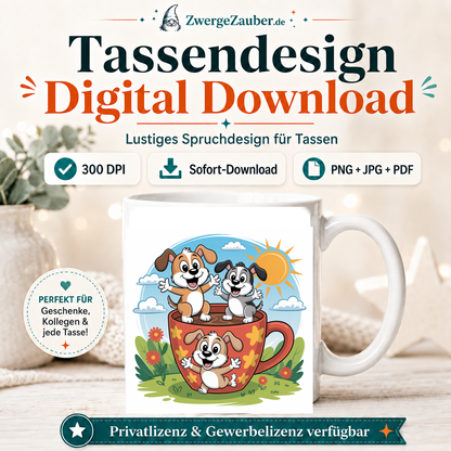 ZwergeZauber Tassendesign Fröhliche Hunde in der Tasse – Verkaufsbild 1