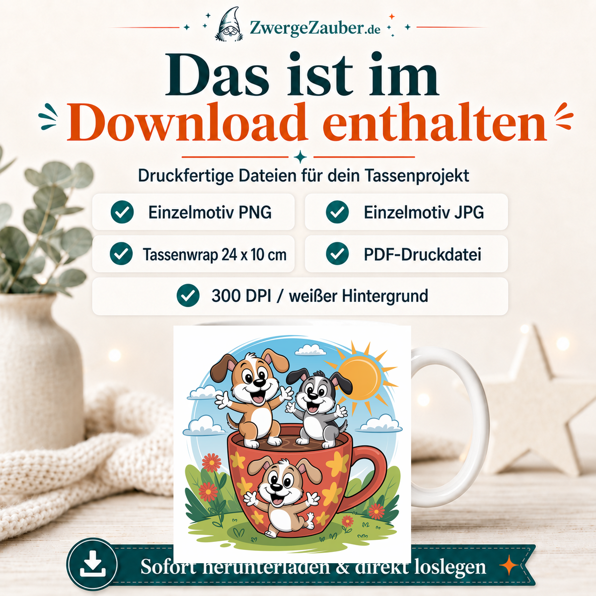 ZwergeZauber Tassendesign Fröhliche Hunde in der Tasse – Verkaufsbild 2