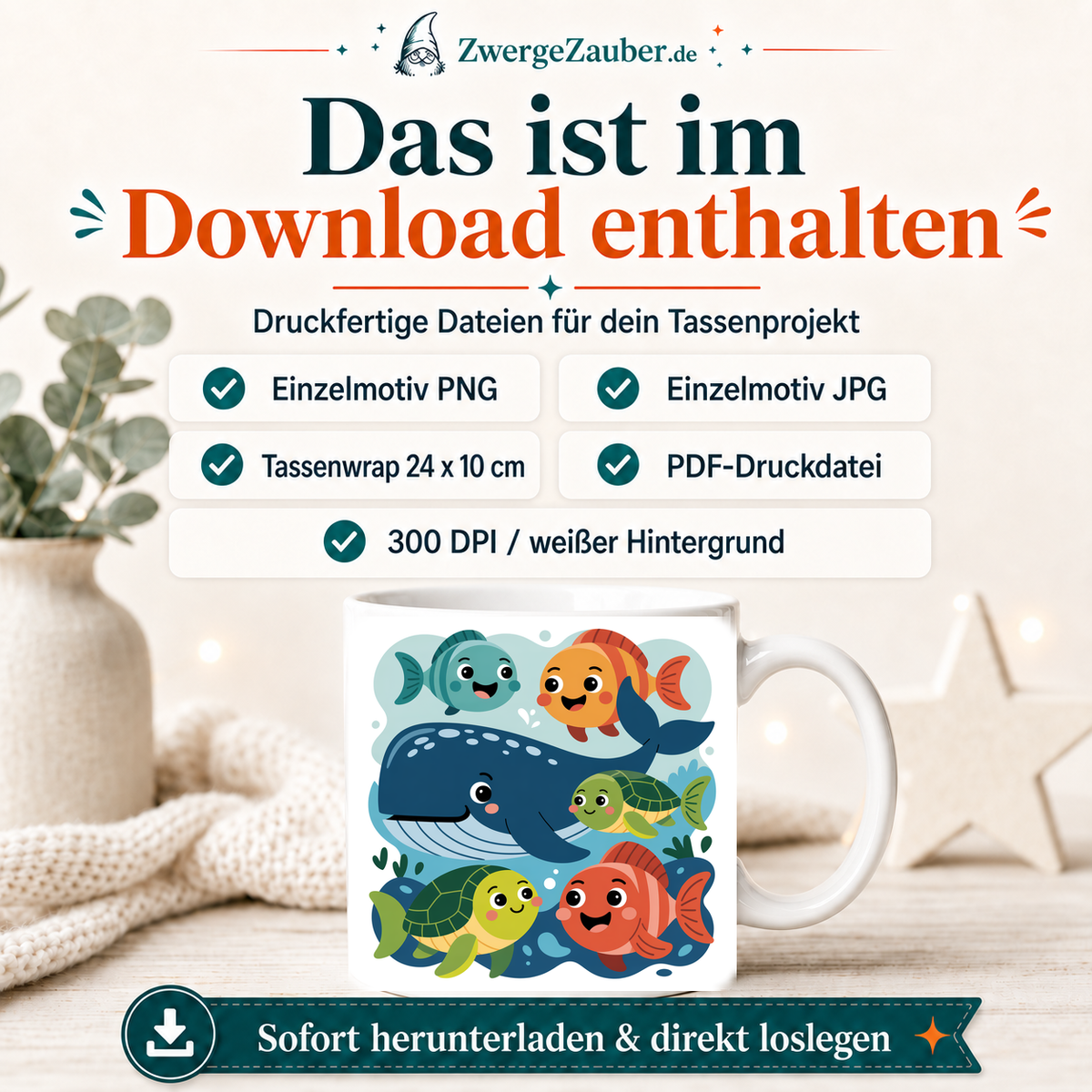 ZwergeZauber Tassendesign Fröhliche Meeresfreunde – Verkaufsbild 2