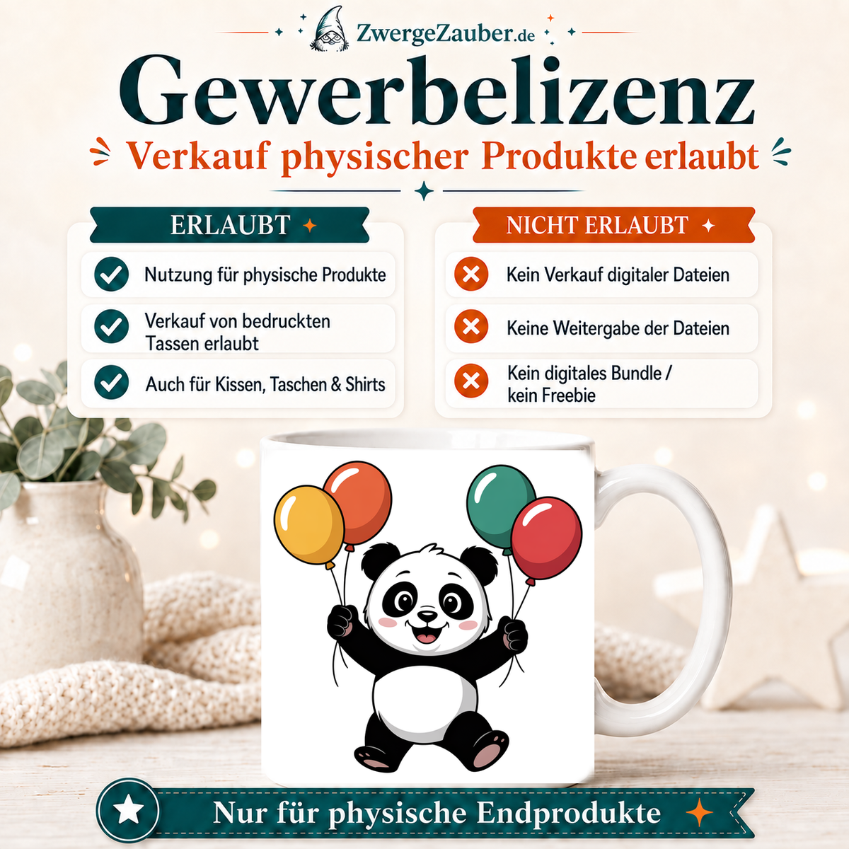 ZwergeZauber Tassendesign Fröhlicher Panda mit Luftballons – Verkaufsbild 4