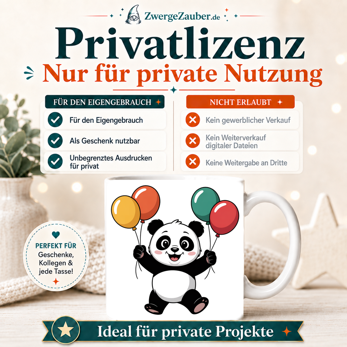 ZwergeZauber Tassendesign Fröhlicher Panda mit Luftballons – Verkaufsbild 3