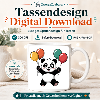 ZwergeZauber Tassendesign Fröhlicher Panda mit Luftballons – Verkaufsbild 1