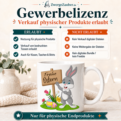 Gewerbelizenz für das Frohe Ostern Hase mit Schild Tassendesign