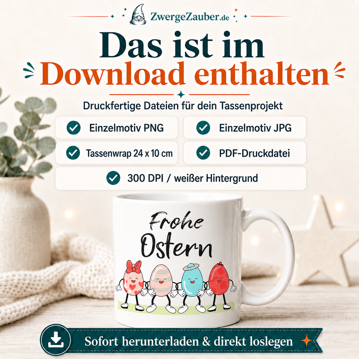 Download-Inhalt des Frohe Ostern Lustige Ostereier Tassendesigns