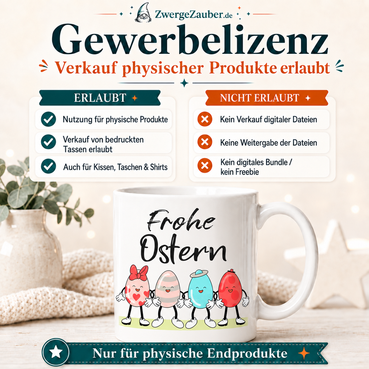 Gewerbelizenz für das Frohe Ostern Lustige Ostereier Tassendesign