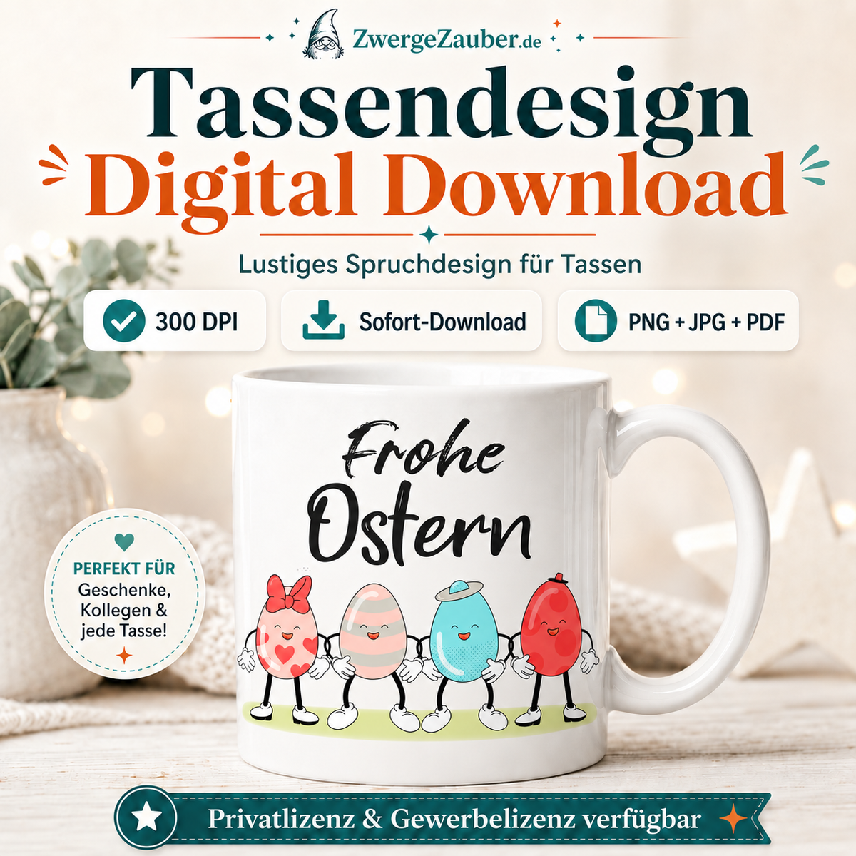 Frohe Ostern Lustige Ostereier Tassendesign als digitaler Download