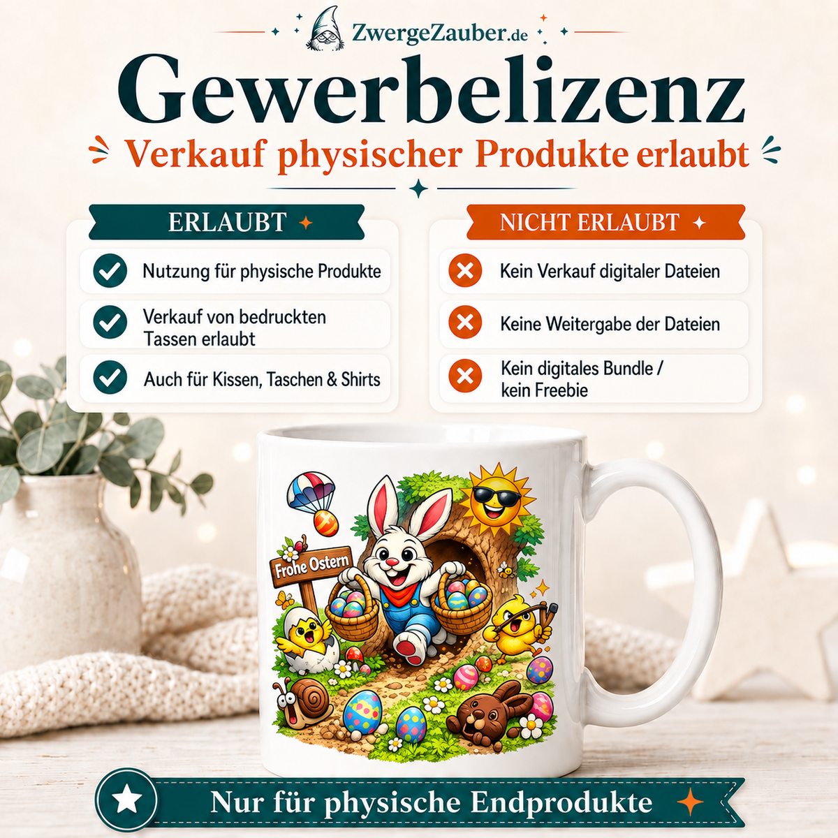 ZwergeZauber Tassendesign Frohe Ostern - Osterhase am Baum – Verkaufsbild 4