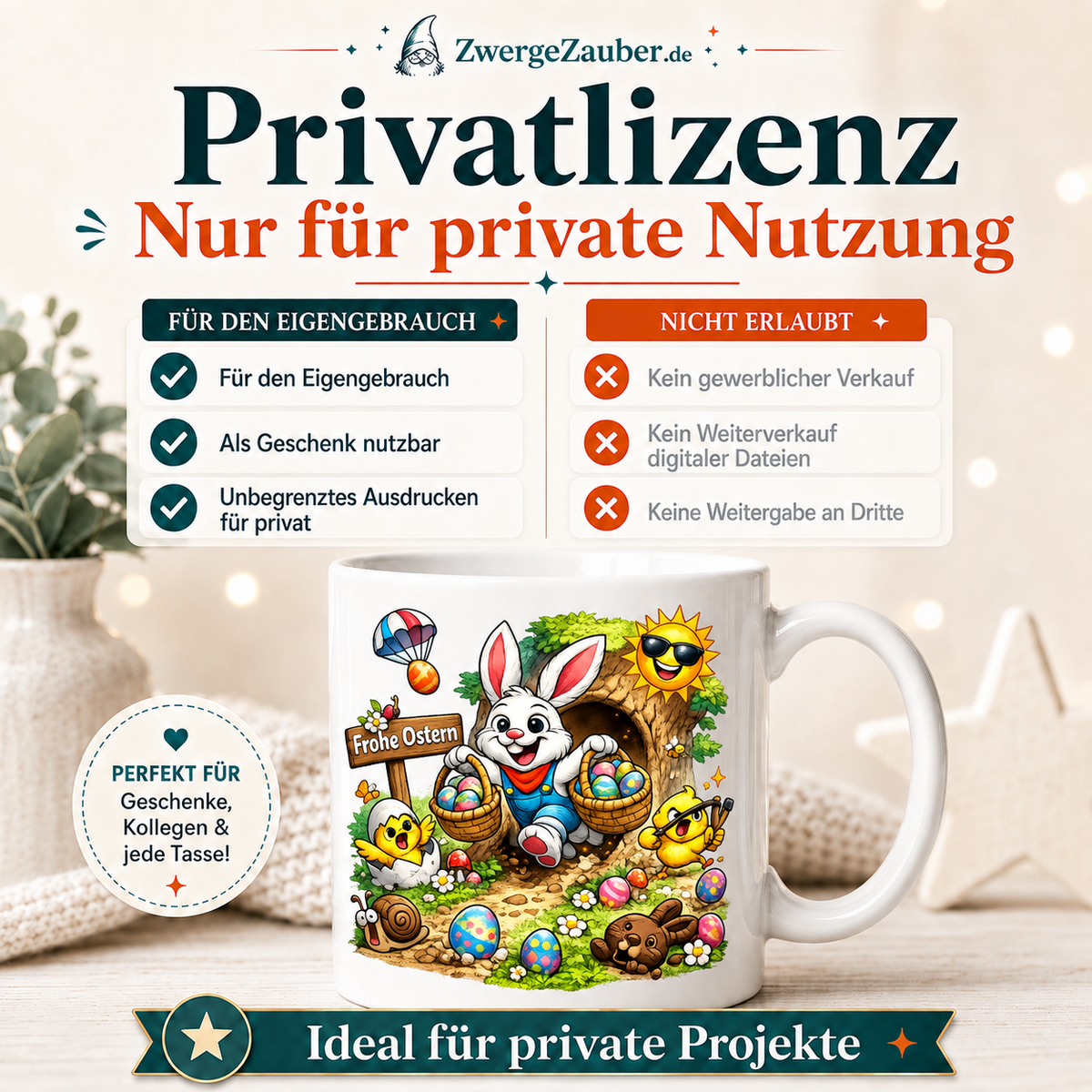 ZwergeZauber Tassendesign Frohe Ostern - Osterhase am Baum – Verkaufsbild 3