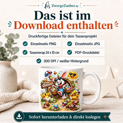 ZwergeZauber Tassendesign Frohe Ostern Osterhase in der Baumhöhle  – Verkaufsbild 2