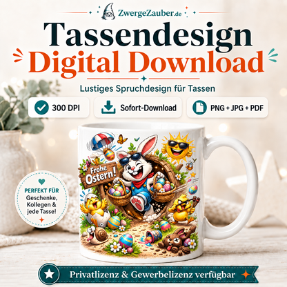 ZwergeZauber Tassendesign Frohe Ostern Osterhase in der Baumhöhle  – Verkaufsbild 1