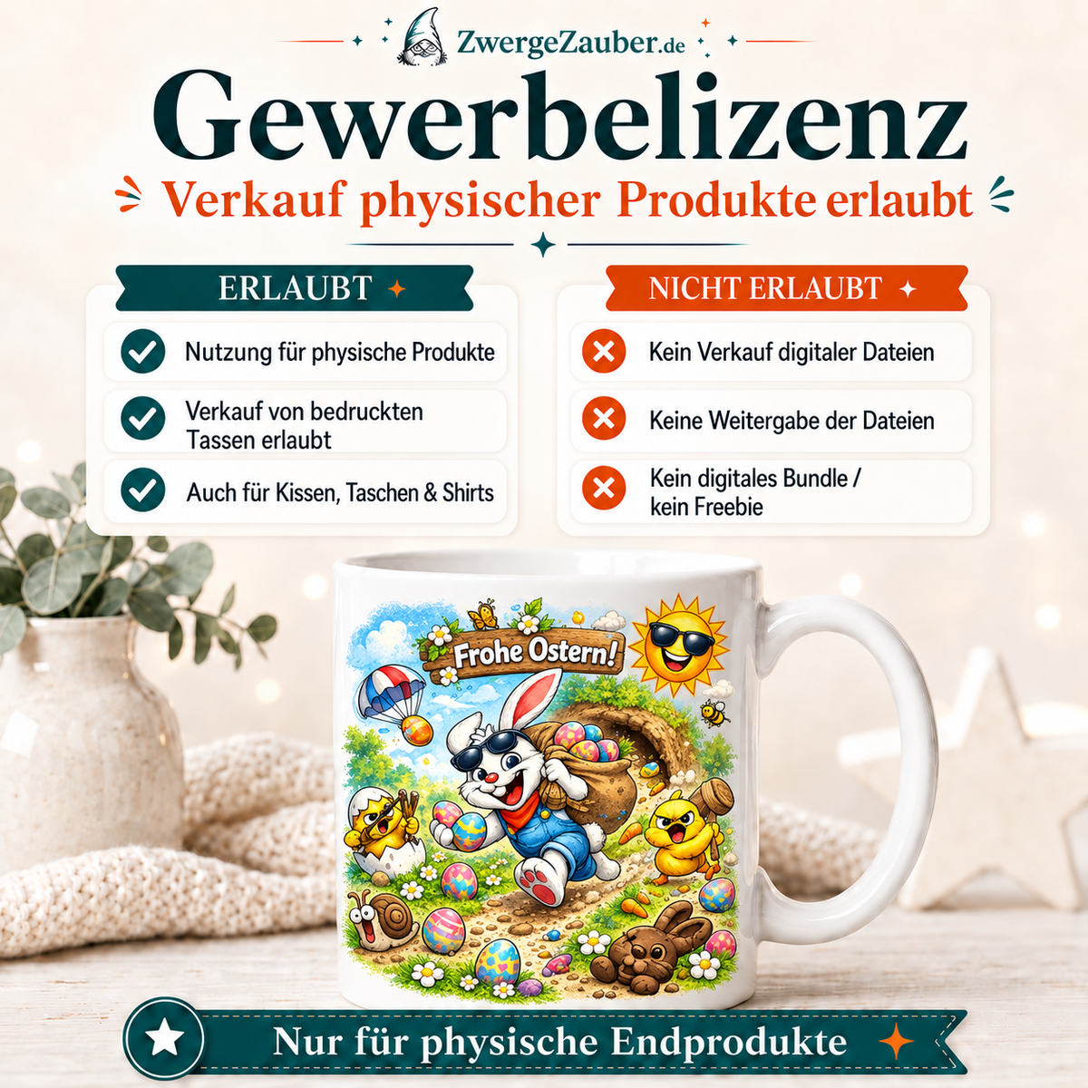 ZwergeZauber Tassendesign Frohe Ostern Osterhase mit Eiersack – Verkaufsbild 4
