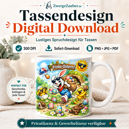 ZwergeZauber Tassendesign Frohe Ostern Osterhase mit Eiersack – Verkaufsbild 1