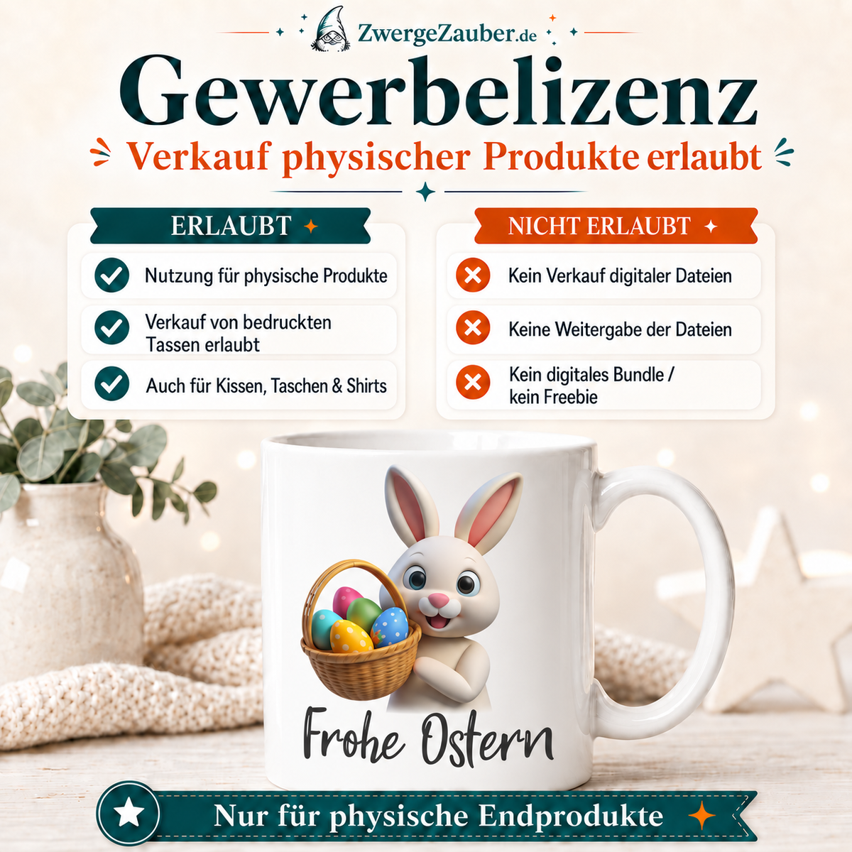 Frohe Ostern Osterhasen-Tassendesign mit Gewerbelizenz