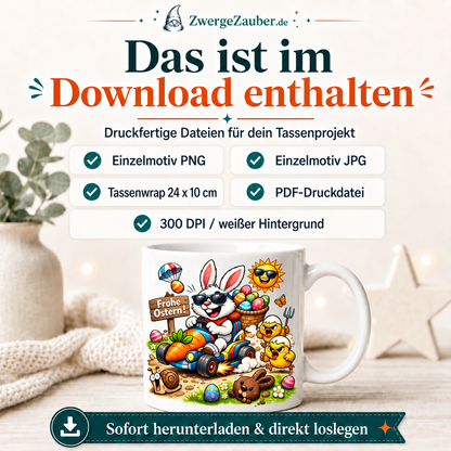 Download-Inhalt des Frohe-Ostern-Tassendesigns mit PNG JPG Wrap und PDF