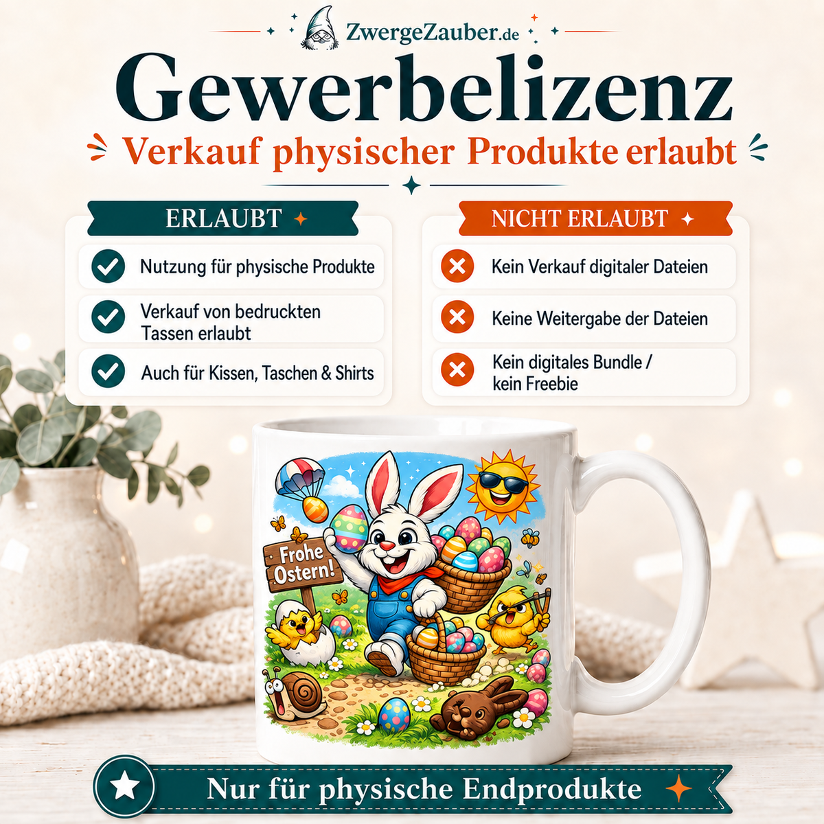 ZwergeZauber Tassendesign Frohe Ostern - Osterhase mit Ostereiern Cartoon – Verkaufsbild 4