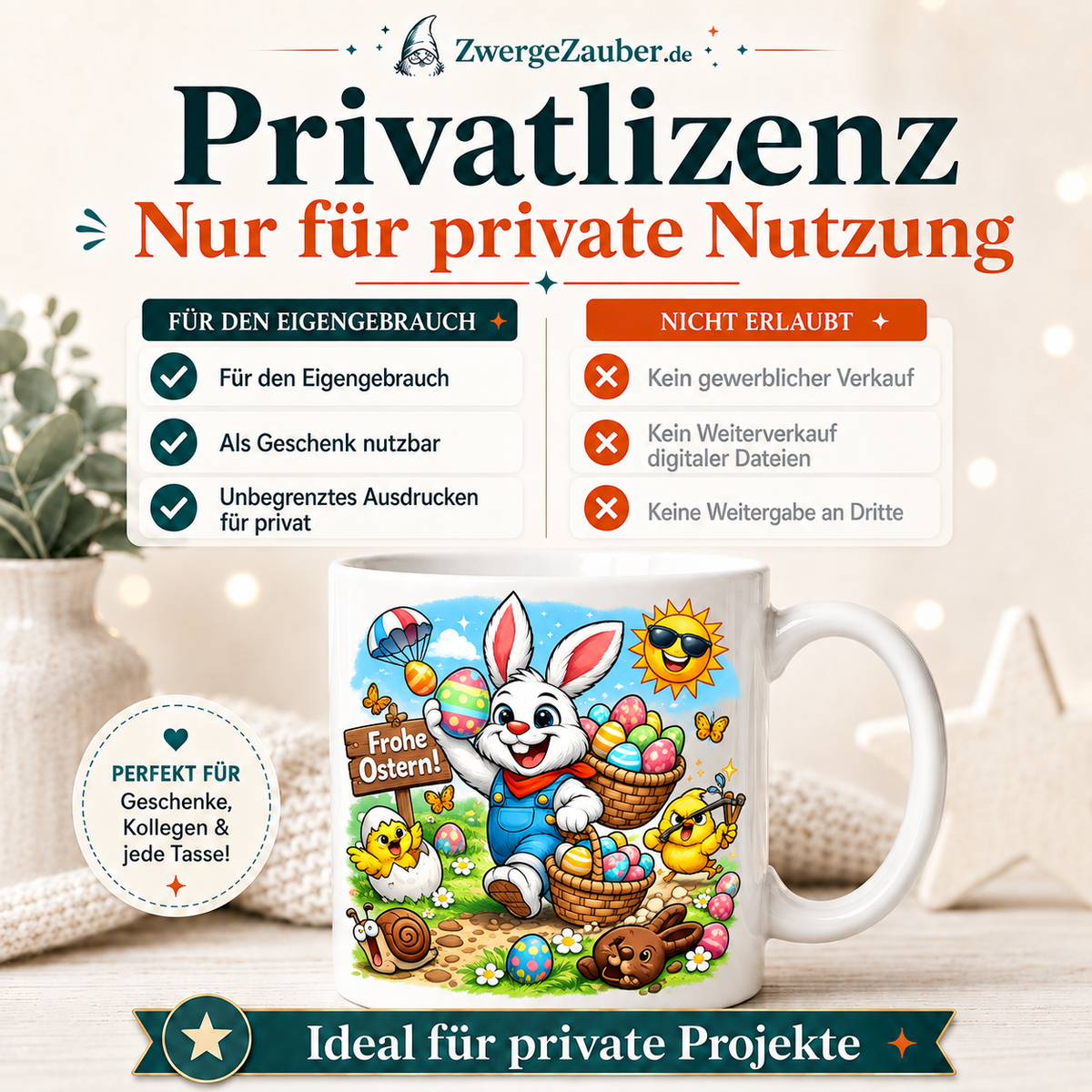 ZwergeZauber Tassendesign Frohe Ostern - Osterhase mit Ostereiern Cartoon – Verkaufsbild 3