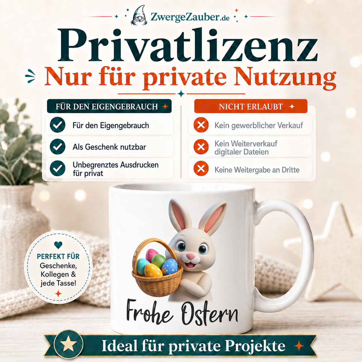 Frohe Ostern Osterhasen-Tassendesign mit Privatlizenz