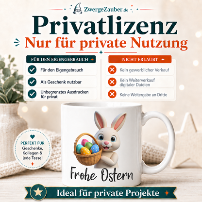 Frohe Ostern Osterhasen-Tassendesign mit Privatlizenz