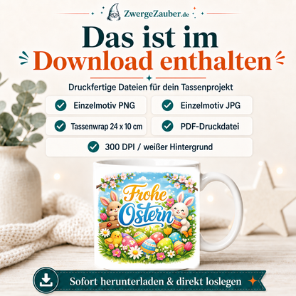 ZwergeZauber Tassendesign Frohe Ostern Osterhasen auf der Frühlingswiese – Verkaufsbild 2