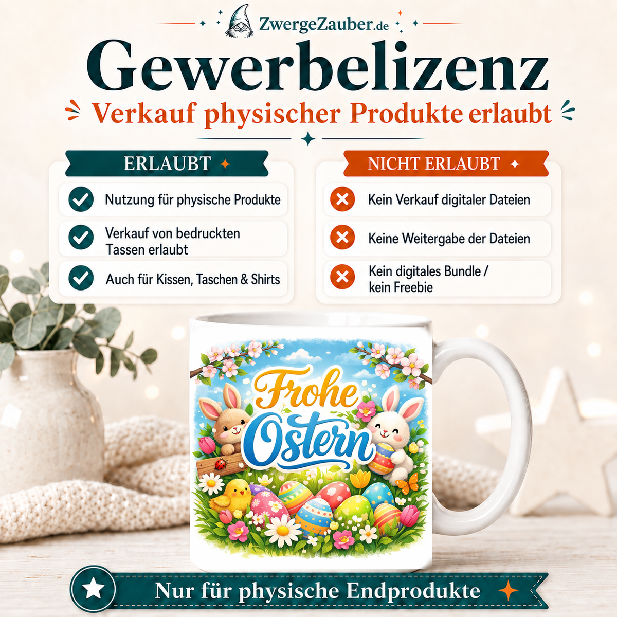 ZwergeZauber Tassendesign Frohe Ostern Osterhasen auf der Frühlingswiese – Verkaufsbild 4