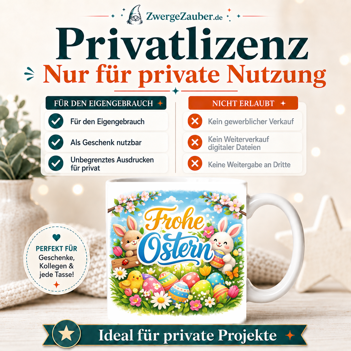 ZwergeZauber Tassendesign Frohe Ostern Osterhasen auf der Frühlingswiese – Verkaufsbild 3