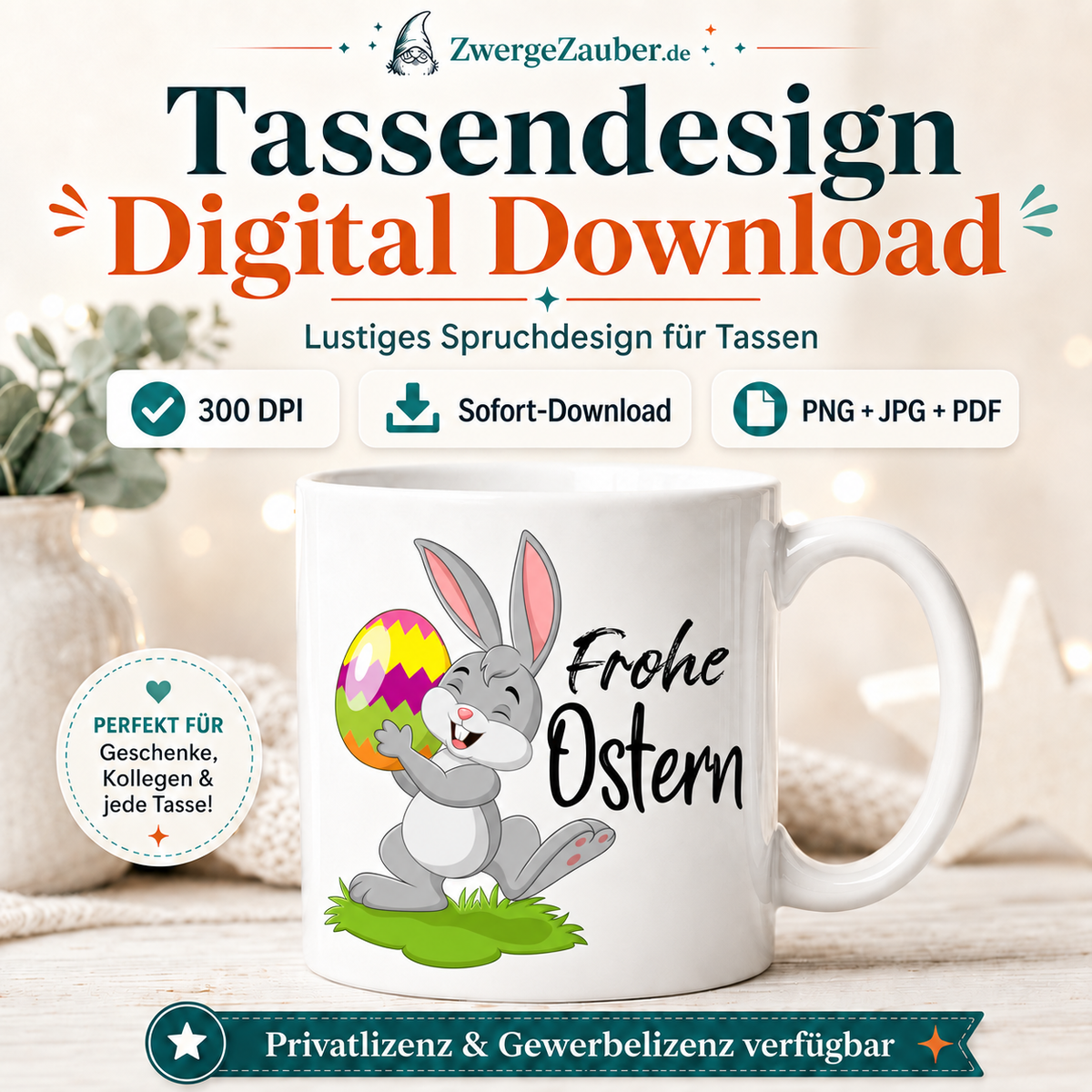 Frohe Ostern Osterhasen Tassendesign als digitaler Download