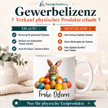 Frohe Ostern Tassendesign mit realistischem Osterhasen und Gewerbelizenz