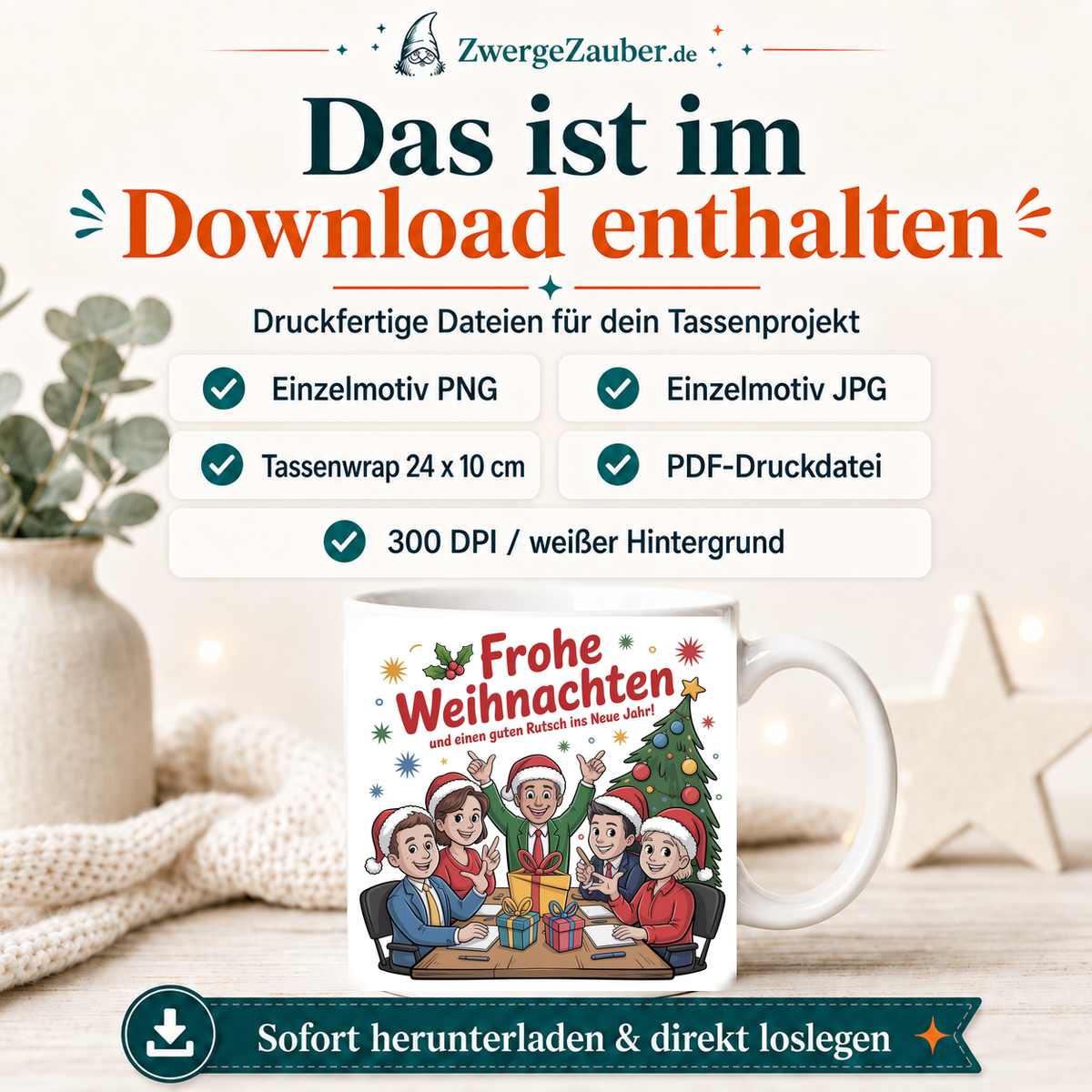 ZwergeZauber Tassendesign Frohe Weihnachten Büro-Team mit Geschenken – Verkaufsbild 2