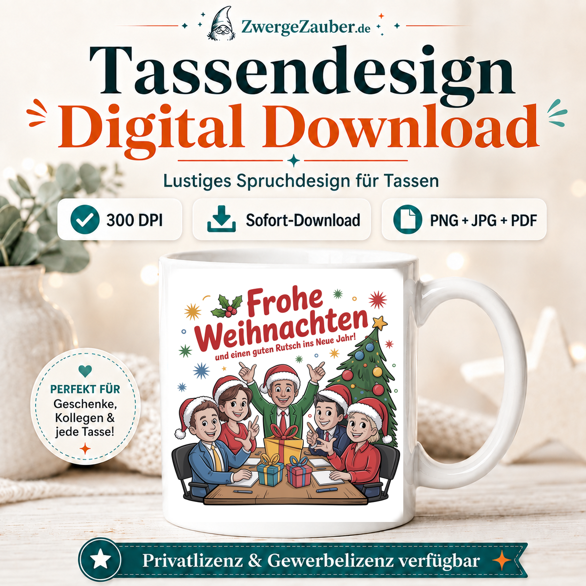 ZwergeZauber Tassendesign Frohe Weihnachten Büro-Team mit Geschenken – Verkaufsbild 1