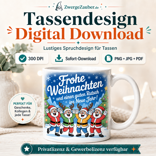 ZwergeZauber Tassendesign Frohe Weihnachten und guten Rutsch Weihnachtsmänner – Verkaufsbild 1