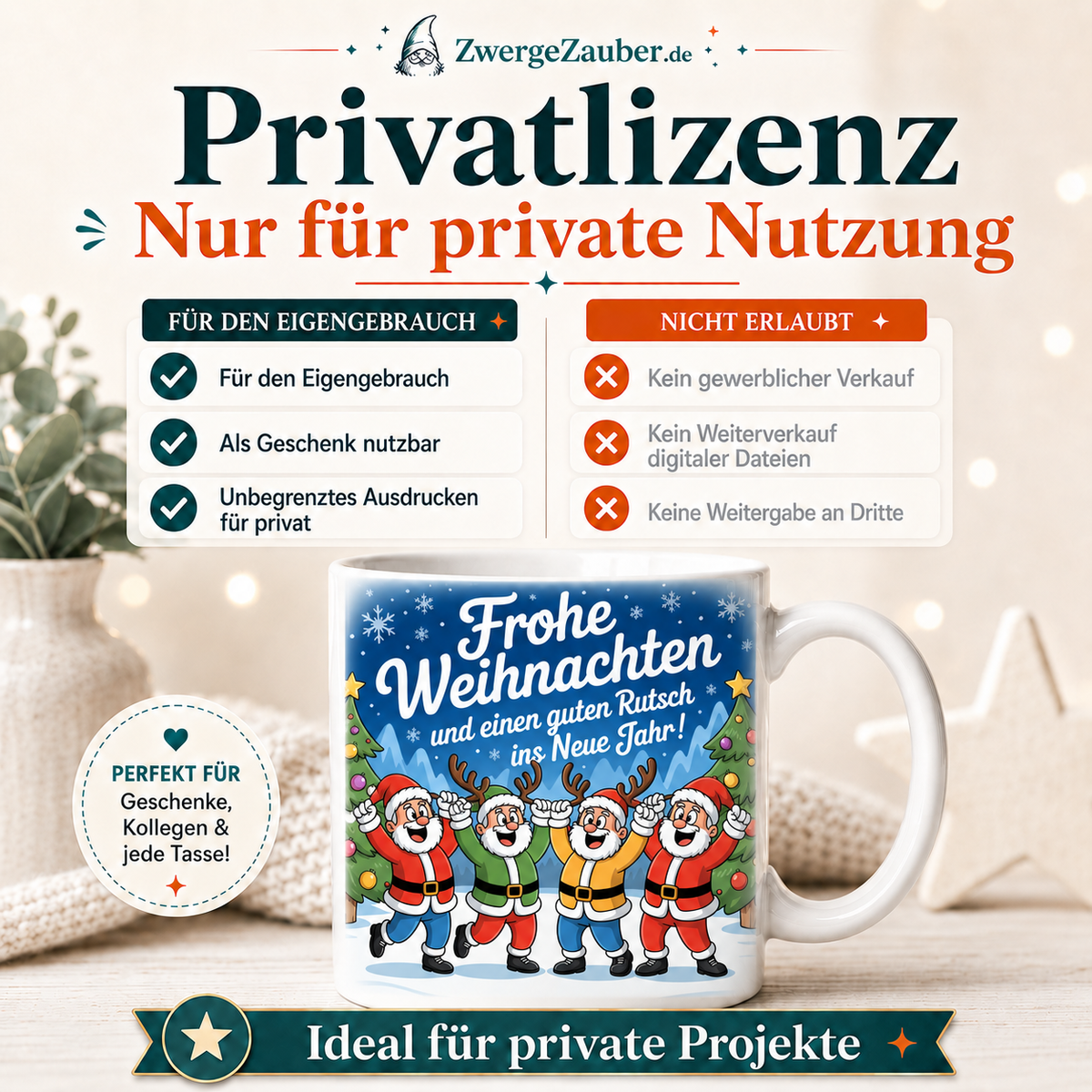 ZwergeZauber Tassendesign Frohe Weihnachten und guten Rutsch Weihnachtsmänner – Verkaufsbild 3