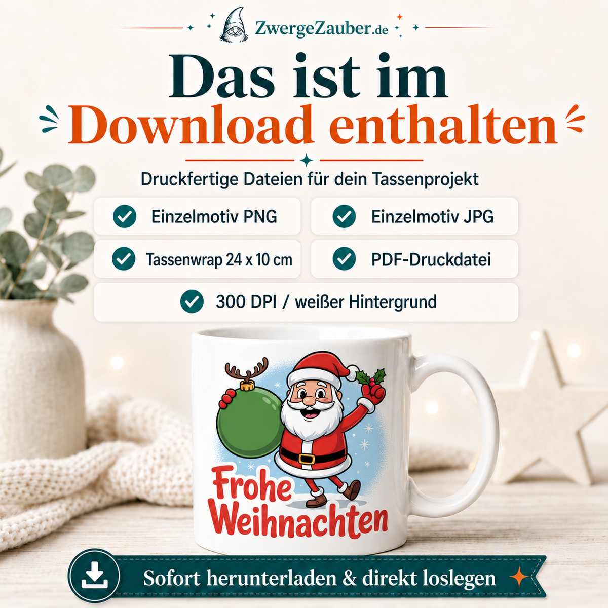 ZwergeZauber Tassendesign Frohe Weihnachten - Tanzender Weihnachtsmann – Verkaufsbild 2